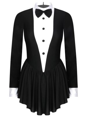 Women Waitress Cosplay Costume Bowknot Long Sleeve Ruffle Dress front image