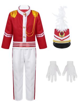 Kids 5pcs Drum and Trumpet Team Costume Honor Guard Uniform Set front image