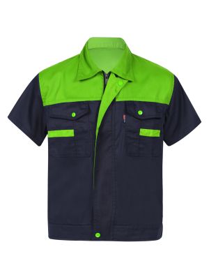 Men Color Block Short Sleeve Work Shirt Mechanic Uniform Costume front image