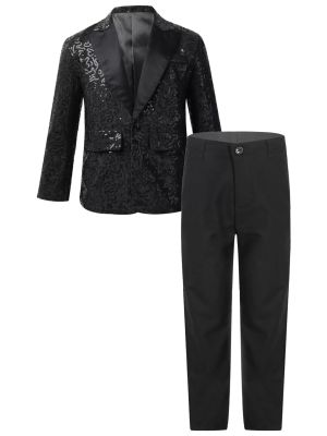 Kids Boys Sequins Lapel Blazer Tuxedo and Pants Formal Suits front image