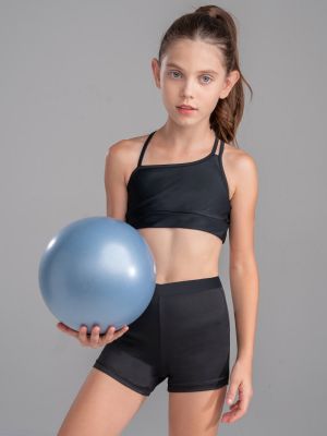 Kids Girls 2Pcs Strappy Crop Top and Shorts Sport Sets front image