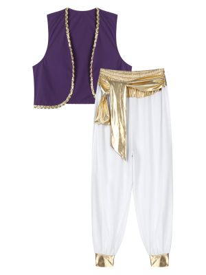 Men 2pcs Sleeveless Open Front Vest and Pants Arabian Prince Costume front image