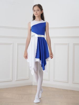 Kids Girls Sleeveless Colorblock Praise Worship Dance Dress front image