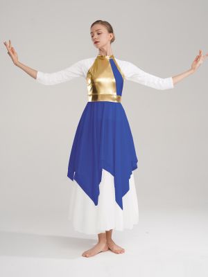Women Color Block Sleeveless Lyrical Dance Dress(no white underdress) front image