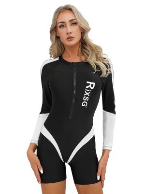 Women Long Sleeve Colorblock One-piece Swimsuit front image