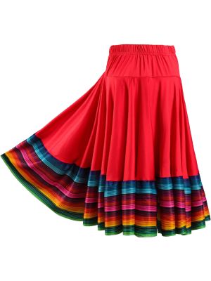 Women Rainbow Stripe Flamenco Folk Dance Midi Skirt front image