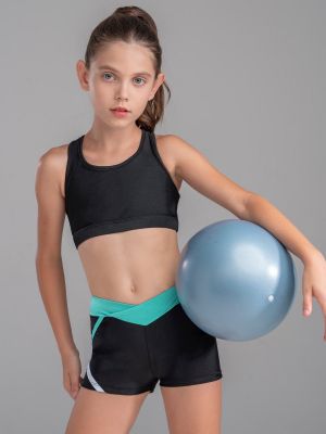 Kids Girls Sleeveless Crop Top and Low Waist Shorts Sport Sets front image