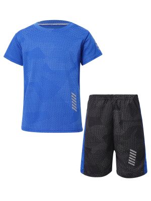 Kids Boys 2pcs Quickly Dry Short Sleeve T-shirt and Shorts Football Set front image