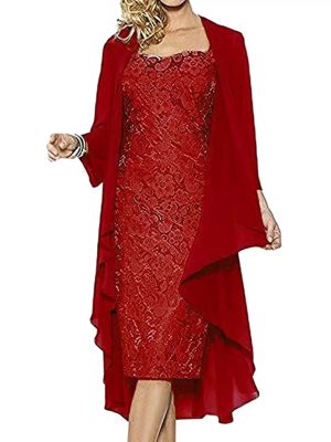 Women 2-Piece Floral Lace Sleeveless Dress and Cardigan Party Suit front image