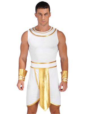 Men Ancient Egypt Halloween Costume Sleeveless Dress with Cuffs front image