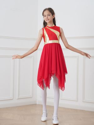 Kids Girls Metallic Sleeveless Praise Dance Dress front image