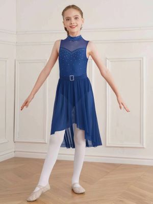 Kids Girls Sleeveless High-Low Lyrical Dance Leotard Dress front image