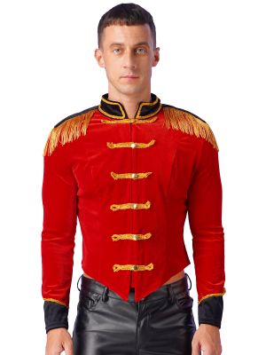 Men Long Sleeve Stand Collar Velvet Jacket Circus Ringmaster Costume front image