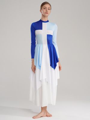 Women Long Sleeves Color Block Liturgical Praise Dance Dress front image