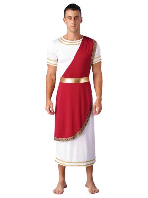Men Short Sleeve Roman Robe Halloween Ancient Greek Toga Dress front image