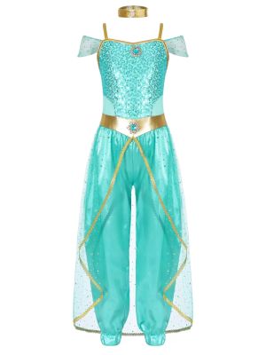 Girls Arabian Princess Sleeveless Shiny Sequins Jumpsuit front image