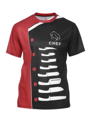 Men Creative Color Block Printed Short Sleeve Chef T-shirt front image