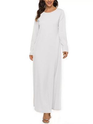 Women Solid Islamic Arabian Dress Long Sleeve Robes Loose Maxi Dress front image