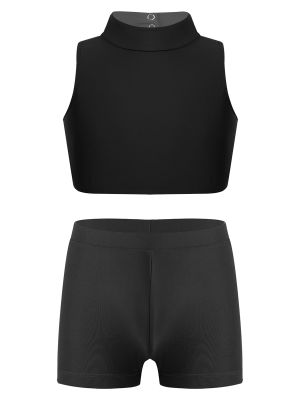 Kids Girls 2pcs Sleeveless Criss Cross Back Crop Top Swimsuit Set front image