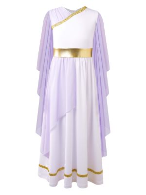 Kids Girls Ancient Greek Toga Costume Grecian Tulle Dress front image