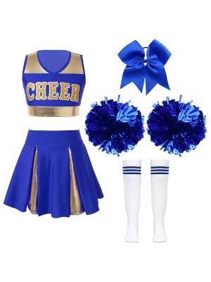 Kids Girls Sleeveless Cheerleading Dance Crop Top Pleated Skirt Sets front image