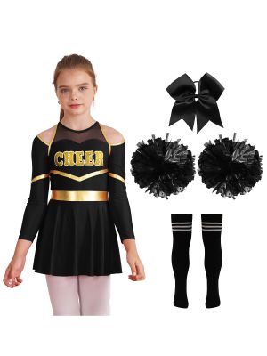 Kids Girls Cheerleading Dance Outfits Letter Print Leotard Dress Set front image