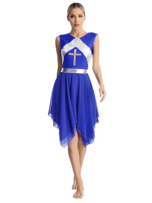 Women Sequins Sleeveless Cross Print Worship Dress front image