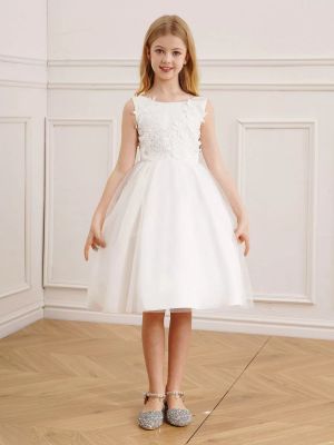 Kids Girls Embroidery Ball Gown Sleeveless Backless Flower Girl Dress front image