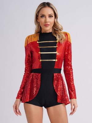 Women Colorblock Long Sleeve Sparkly Sequin Circus Ringmaster Jumpsuit front image