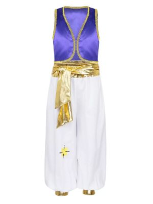 Kids Boys 2pcs Sleeveless Vest and Pants Arabian Prince Costume Set front image