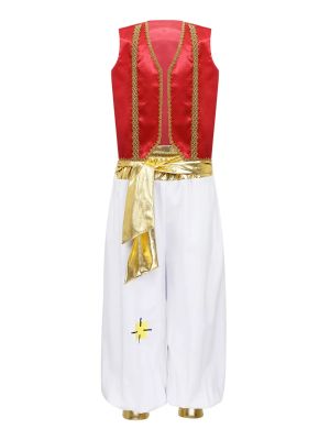 Kids Boys Sleeveless Waistcoat with Pants Arabian Prince Costume Set front image