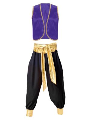 Men 2pcs Arabian Prince Sleeveless Open Front Vest and Pants Set front image