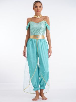 Women Belly Dance Sequin Jumpsuit Arabian Princess Costumes front image