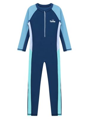 Kids Boys One-piece Full Body Long Sleeve Front Zipper Swimsuit front image
