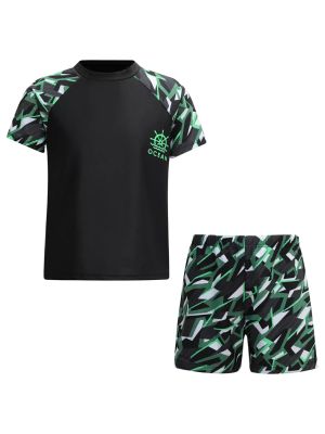 Kids Boys 2pcs Short Sleeve Top and Trunks Swimwear Set front image