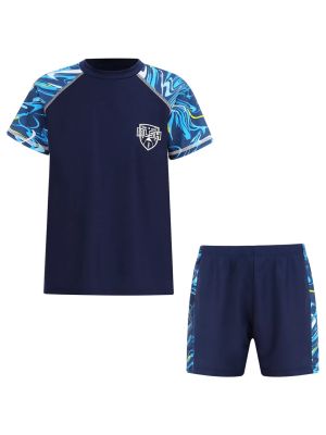 Kids Boys Two Piece Short Sleeve Top and Trunks Swimwear Set front image