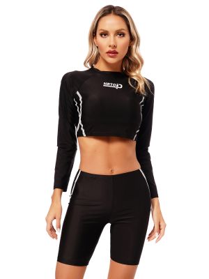 Women 2pcs Long Sleeve Crop Top and Shorts Swimsuit front image