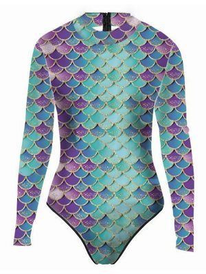 Women One-piece Mermaid Scale Print Rash Guard Swimsuit front image