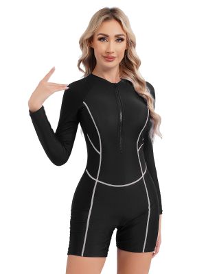Women Long Sleeve Front Zipper One-piece Swimsuit front image