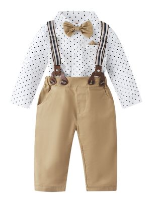 Toddler Boys 3pcs Cotton Formal Suits Long Sleeve Shirt and Pants with Bowtie front image