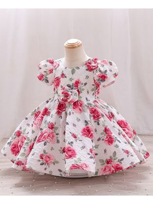 Toddler Girls Short Sleeve 3D Flower Applique A-Line Princess Dress front image