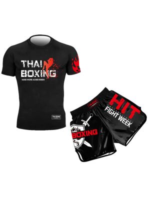Kids Boys 2pcs Boxing Outfit Short Sleeve T-shirt with Shorts Set front image