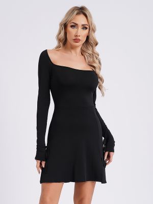 Women Bodycon Mini Dress Long Sleeve Side Slit Cocktail Dress front image