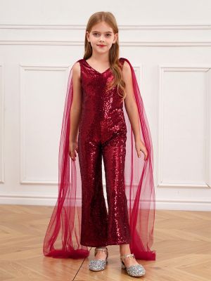 Kids Girls  Cape Sleeve Sparkly Sequined Party Jumpsuit front image