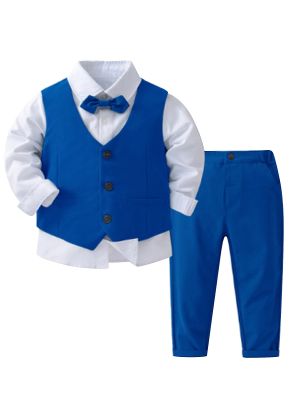 Toddler Boys 3pcs Gentleman Formal Long Sleeve Shirt with Vest and Pants Suit front image
