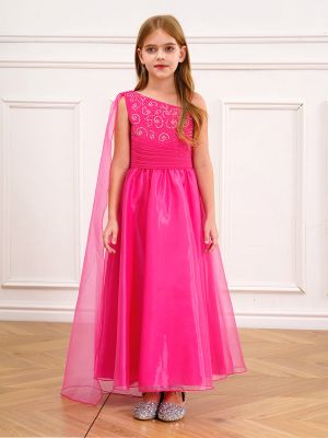 Kids Girls Shiny Rhinestones Ruched Birthday Party Gown front image