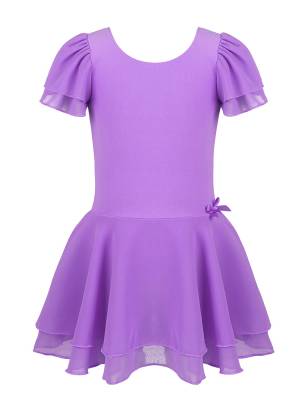 Kids Girls Short Sleeve Tutu Ballet Dance Leotard Dress front image