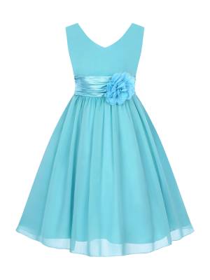 Toddler/Kids Girls Flower and Bowknot Ball Gown Chiffon Dress front image