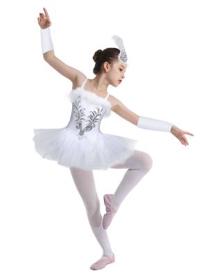 Kids Girls Sequined Beads Ballet Dance Tutu Dress with Gloves Hair Clip front image