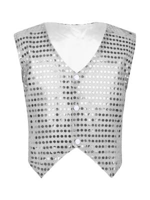 Kids Boys Glittery Sequin Jazz Dance Vest Waistcoat front image